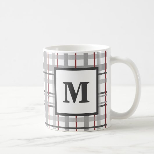 Gestreepte Rode Grijze Zilveren Monogram Koffiemok (Rechts)