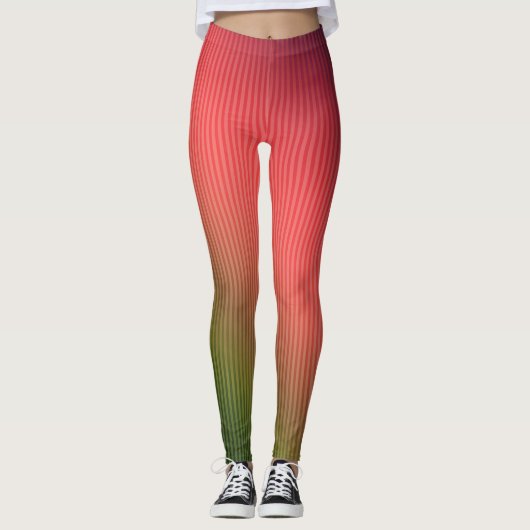 Gestreepte, rode, groene, gradiënt leggings (Voorkant)