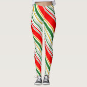 Gestreepte rode, groene kerst leggings (Voorkant)