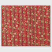 Gestreepte rode sneeuwvlokken vliegend rendier cadeaupapier (Vlak)
