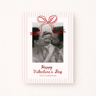Gestreepte Rode Strik Valentijnsdag Fotokaart Feestdagenkaart