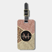 Gestreepte Roos Gold Glitter Leopard Monogram Bagagelabel (Voorkant verticaal)