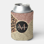 Gestreepte Roos Gold Glitter Leopard Monogram Blikjeskoeler (Blikje Voorkant)