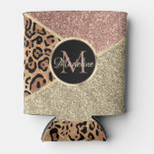 Gestreepte Roos Gold Glitter Leopard Monogram Blikjeskoeler (Voorkant)