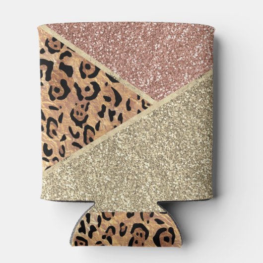 Gestreepte Roos Gold Glitter Leopard Monogram Blikjeskoeler (Achterkant)