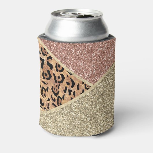 Gestreepte Roos Gold Glitter Leopard Monogram Blikjeskoeler (Blikje Achterkant)