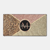 Gestreepte Roos Gold Glitter Leopard Monogram Bureaumat (Voorkant)