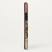 Gestreepte Roos Gold Glitter Leopard Monogram Case-Mate iPhone Case (Achterkant/rechts)