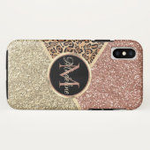 Gestreepte Roos Gold Glitter Leopard Monogram Case-Mate iPhone Case (Achterkant (horizontaal))