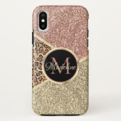 Gestreepte Roos Gold Glitter Leopard Monogram Case-Mate iPhone Case (Achterkant)