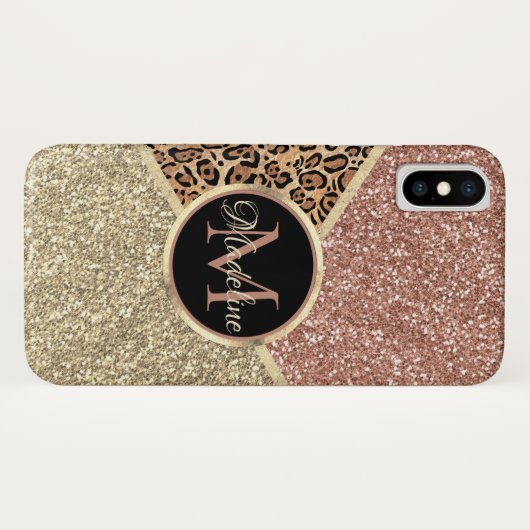 Gestreepte Roos Gold Glitter Leopard Monogram Case-Mate iPhone Case (Achterkant (horizontaal))