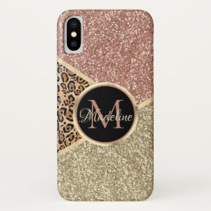 Gestreepte Roos Gold Glitter Leopard Monogram Case-Mate iPhone Case