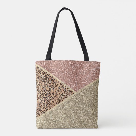 Gestreepte Roos Gold Glitter Leopard Monogram Tote Bag (Achterkant)