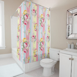 Gestreepte roze bloemen douchegordijn