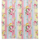 Gestreepte roze bloemen douchegordijn (Voorkant)