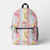 Gestreepte roze bloemenrugzak bedrukte rugzak (Voorkant)