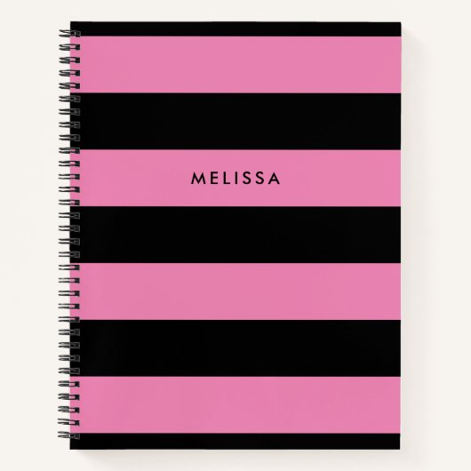 Gestreepte roze en zwarte moderne minimalistische notitieboek (Voorkant)
