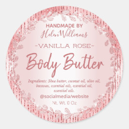 Gestreepte Roze Gouden Bladerige Omlijste Body But Ronde Sticker