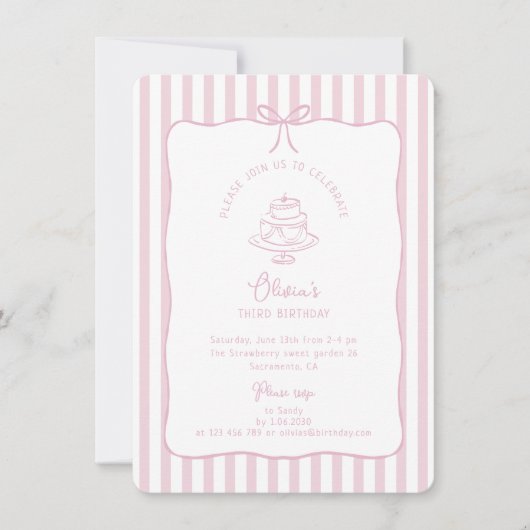 Gestreepte roze, grillige boog, verjaardag kaart (Voorkant)