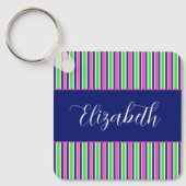 Gestreepte Roze Groen Marineblauw Persoonlijk Sleutelhanger (Voorkant)