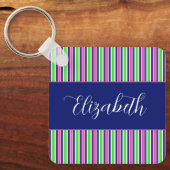 Gestreepte Roze Groen Marineblauw Persoonlijk Sleutelhanger (Voorkant)