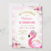Gestreepte roze Let's Flamingle Flamingo Verjaarda Kaart (Voorkant)