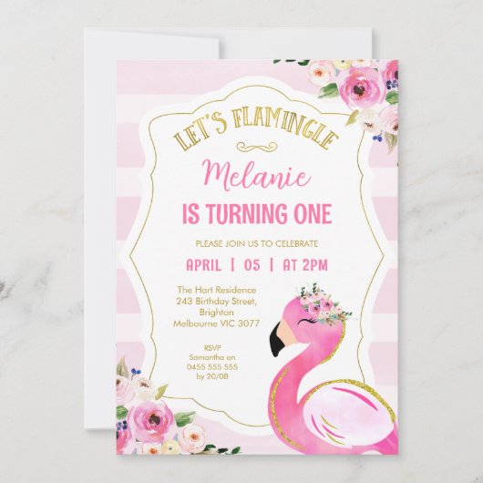 Gestreepte roze Let's Flamingle Flamingo Verjaarda Kaart (Voorkant)