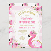 Gestreepte roze Let's Flamingle Flamingo Verjaarda Kaart (Voorkant / Achterkant)