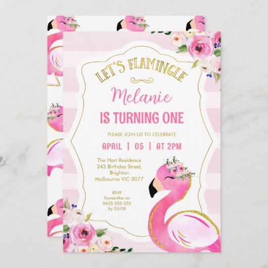 Gestreepte roze Let's Flamingle Flamingo Verjaarda Kaart (Voorkant / Achterkant)