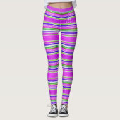 Gestreepte roze Paarse groene Mode Fabric Monogram Leggings (Voorkant)