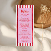 Gestreepte Roze & Rode Handgeschreven Huwelijk Menu