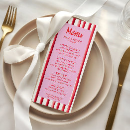 Gestreepte Roze & Rode Handgeschreven Huwelijk Menu
