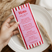 Gestreepte Roze & Rode Handgeschreven Huwelijk Menu