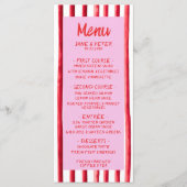 Gestreepte Roze & Rode Handgeschreven Huwelijk Menu (Voorkant)