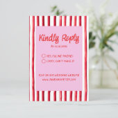 Gestreepte Roze & Rode Handgeschreven Huwelijk RSVP Kaartje (Staand voorkant)