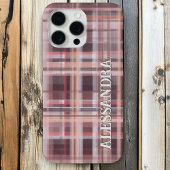 Gestreepte roze rood paarse tinten met geruite mon iPhone hoesje