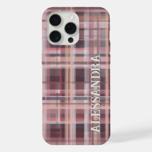Gestreepte roze rood paarse tinten met geruite mon iPhone 15 pro max case
