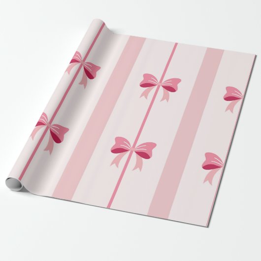 Gestreepte roze strik genot cadeaupapier (Uitgerold)