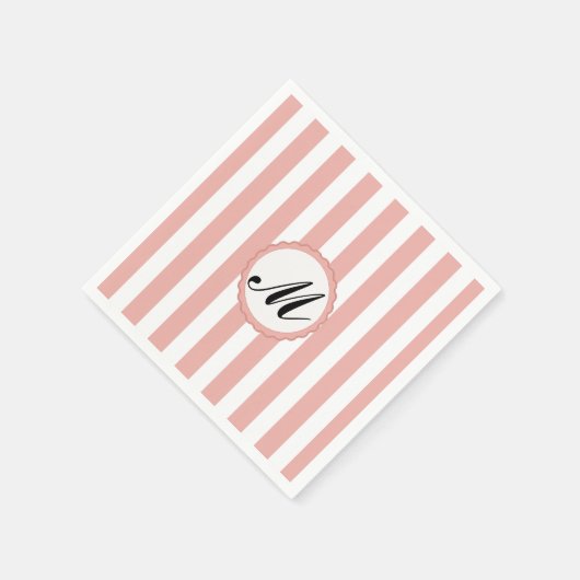 Gestreepte roze witte aangepaste monogram papieren servetten (Hoek)