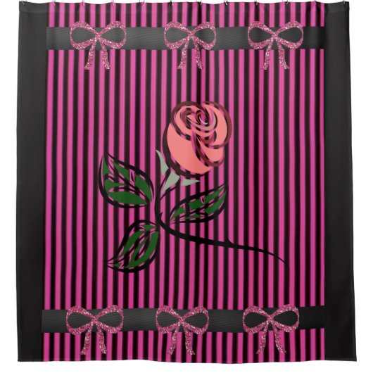 Gestreepte roze zwarte gordijn (Voorkant)