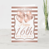 Gestreepte Rozen gouden ballonnen 16e verjaardag K Kaart (Voorkant)
