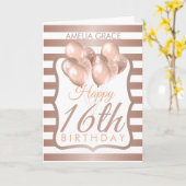 Gestreepte Rozen gouden ballonnen 16e verjaardag K Kaart (Gele Bloem)