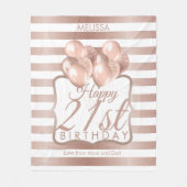 Gestreepte Rozen gouden ballonnen 21e verjaardag Fleece Deken (Voorkant)