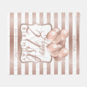 Gestreepte Rozen gouden ballonnen 21e verjaardag Fleece Deken (Voorkant (Horizontaal))