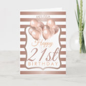 Gestreepte Rozen gouden ballonnen 21e verjaardag Kaart (Voorkant)