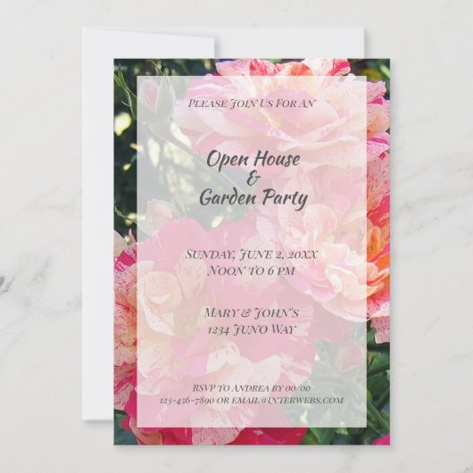 Gestreepte Rozen Open Huis Tuin Feestuitnodigingen Kaart (Voorkant)