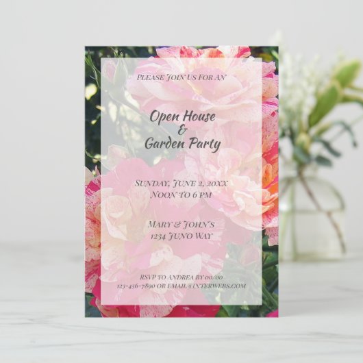 Gestreepte Rozen Open Huis Tuin Feestuitnodigingen Kaart (Staand voorkant)