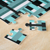 Gestreepte ruit in Aqua, Teal, Zwart & Wit Legpuzzel (Zijkant)