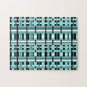 Gestreepte ruit in Aqua, Teal, Zwart & Wit Legpuzzel (Horizontaal)