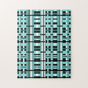 Gestreepte ruit in Aqua, Teal, Zwart & Wit Legpuzzel